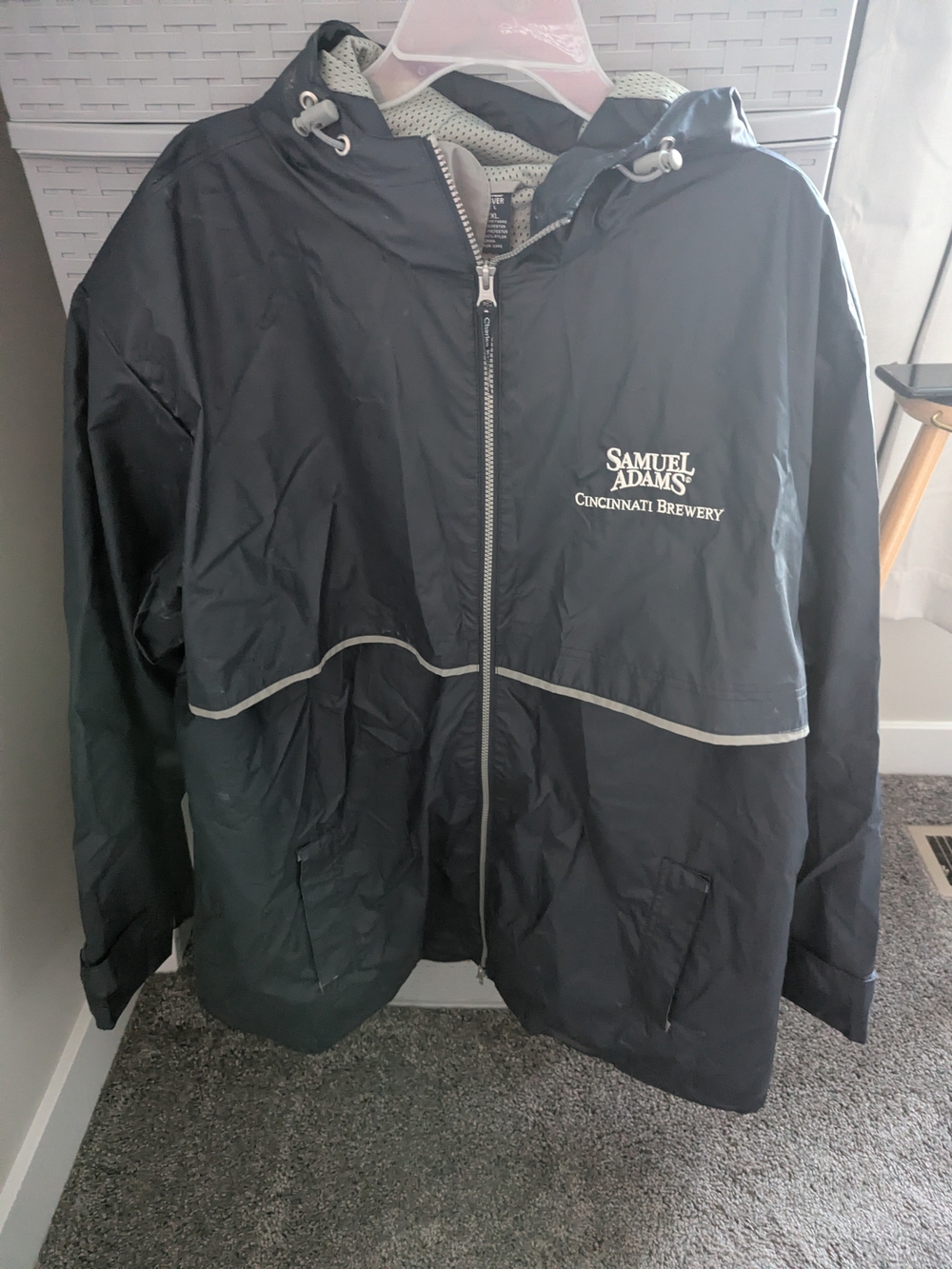 Charles River Apparel Black Hooded Raincoat with Samuel Adams Logo
